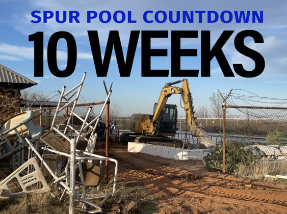 RACING TO THE BIG PLUNGE After Spur City Council signed a construction agreement with local business leader Galaxy Digital last week for rebuilding of its long-out-of-commission pool, hopes are high all around for a Memorial Day Weekend 2024 reopening. With the project now starting fresh—with demolition of old forms and fencing—can they make their wish-list goal in 10 weeks? Fingers are crossed, and swim fins and fans are waiting! Follow progress here each Thursday. | THE TEXAS SPUR