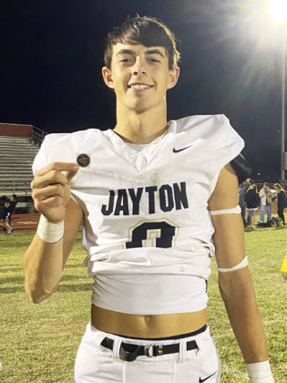 STICKER PLAYER OF THE WEEK Jayton's Griff Reel, a senior, was selected by Texas 1A Fan as the Sticker Player of the Week in the Jayton-Aspermont football game. | TEXAS 1A FAN PHOTO