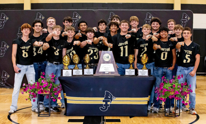 JAYTON HONORS The Big Country Sports Hall of Fame honored the Jayton Lady Jay basketball semi-finalists, as well as the Jaybird State Champion football and basketball teams last week. During the ceremony, the football team was also presented with their State Champion rings. | COURTESY PHOTOS