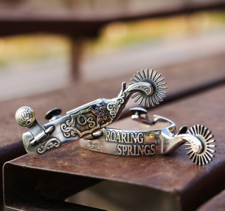 KEEPSAKESPURS This image includes the completed set of spurs builtbyMattHumphreys.TheMDOSQueencontestantsareselling raffle tickets to these spurs. | KRISTA FRANCIS PHOTO