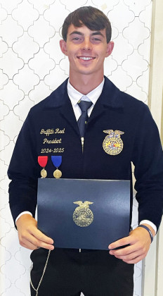 WALLRATH SCHOLARSHIP Griffith Reel of Jayton-Girard ISD walked the stage at the 4th General Session of the 97th Texas FFA Convention last week to receive his Richard Wallrath scholarship last week. This FFA scholarship is valued at $10,000. | COURTESY PHOTO