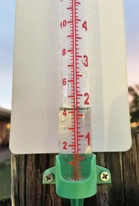 WHITE RIVER RAIN As of Monday morning, four inches of rain was collected at the east side of White River Lake from June 8,2025 at 6:00 a.m. through June 9, 2025 at 6:00 a.m. Local residents report that the lake is 37.5 percent full. | COURTESY PHOTO