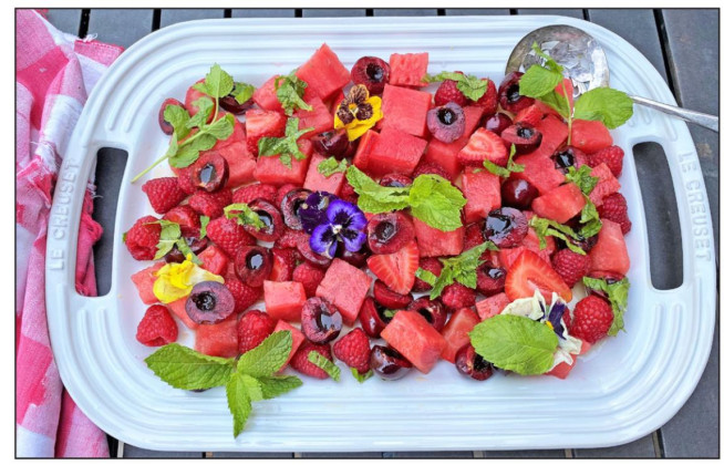 Ruby Red fruit salad a red, white, and blue spectacular