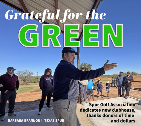 JASON TANNER of Spur gave a few words of gratitude Oct. 17 for Spur Golf Association club members, guest golfers, previous caretakers, and recent funders of Spur’s 9-hole Swenson Park municipal golf course. A memorial bench was installed in front of the new clubhouse, and refreshments were served inside. SPOTLIGHT PHOTOS, PAGE 8 | TEXAS SPUR PHOTOS