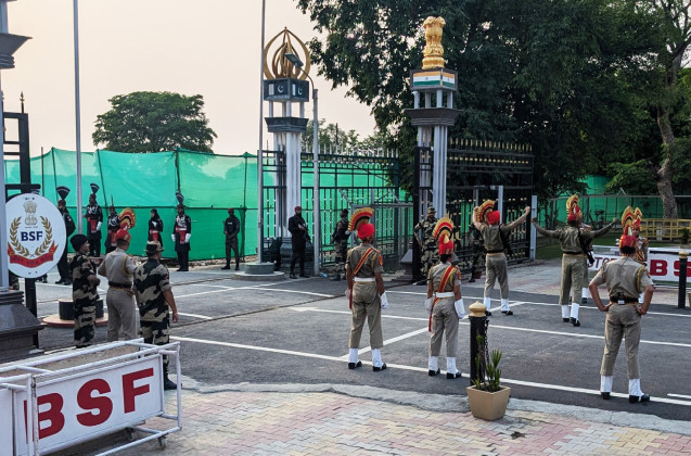 BSF guards at the Attari-Wagah border wore ornate, crested helmets.