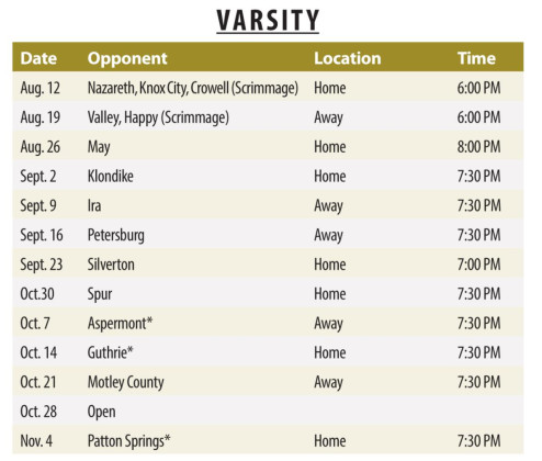 2022 Jayton Jaybird FOOTBALL SCHEDULE
