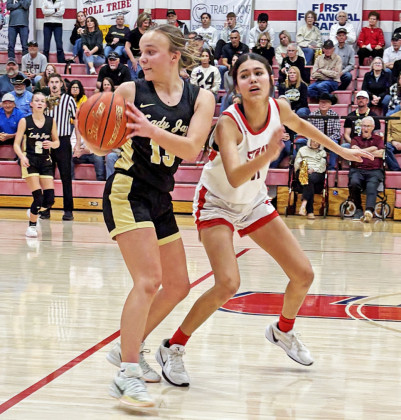 Jayton’s Kyndrey Branum protects the ball in the Lady Jays Area playoff game.