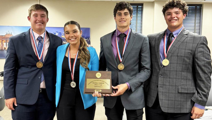 JAYTON SPEECH All four of Jayton’s extemporaneous speakers are going to State UIL Academic competition, and their speech team has won the overall Regional team award (including extemporaneous, Lincoln Douglas Debate, poetry and prose). In Informative, Melody McClane took 2nd place and Colt Gentry took 3rd. In Persuasive, Cooper Spray finished 1st and Dayton Bleiker 3rd. | COURTESY PHOTO