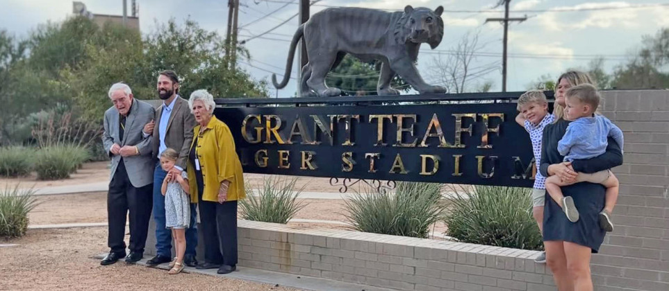 TIGERS FORTEAFF Snyder recognized native son Grant Teaff last week by renaming the high school football stadium Grant Teaff Stadium. A legendary coach at Baylor,Teaff coached the Bears from 1972 to 1992, winning the Southwest Conference Championship twice and earning numerous bowl bids. | COURTESY PHOTO