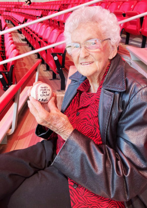 BYBEE AT BASEBALL Robert Bybee of Jayton took his mother, 97-year-old Louise Bybee, out to a Texas Tech baseball game for Mother’s Day earlier this month. She got a baseball that said Happy Mother's Day and a picture with Raider Red. | COURTESY PHOTOS