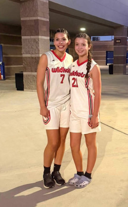 ELITE HOOPS Kimberlee Segura (left), a graduate of the Spur High School Class of 2026, and her rising-eigth-grader sister Khloee Segura were among players for the West Texas Wildkats girls basketball teams competing in LasVegas, NV., last week. COURTESY PHOTOS