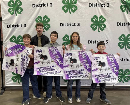 TEAM CHAMPS The 4-H team of CalvinHays Chapman, Maddee Foster, Grayson James and Rylee Foster won Grand Champion in the recent Ag Product Identification activity in Young County. | COURTESY PHOTO