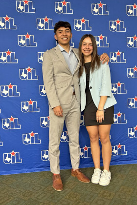 SPUR DEBATE AT STATE As of Monday evening, Spur students Josh Ortiz (left) and Allee Hamilton were in the Top 13 in state debate. Hamilton was 5th best speaker for all of 1A and received an award for it. As of press time on Tuesday, Spur had advanced to the finals. | COURTESY PHOTO