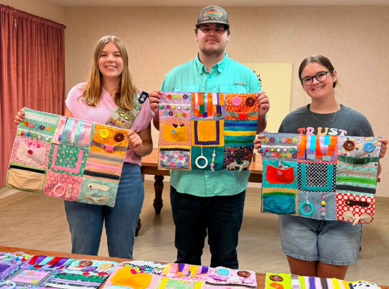 HELPING OTHERS Jessica Baldridge, a 2026 graduate of Jayton High School, has been making sensory mats with her girl scout team for the Kent County Nursing Home residents, for her Girl Scout Gold Award service project. She is currently finishing up final touches of making a website for more information to widen reach for awareness and education. | COURTESY PHOTOS