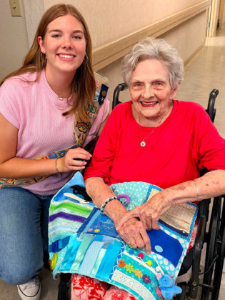 HELPING OTHERS Jessica Baldridge, a 2026 graduate of Jayton High School, has been making sensory mats with her girl scout team for the Kent County Nursing Home residents, for her Girl Scout Gold Award service project. She is currently finishing up final touches of making a website for more information to widen reach for awareness and education. | COURTESY PHOTOS