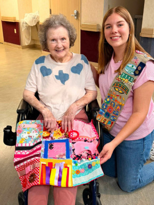 HELPING OTHERS Jessica Baldridge, a 2026 graduate of Jayton High School, has been making sensory mats with her girl scout team for the Kent County Nursing Home residents, for her Girl Scout Gold Award service project. She is currently finishing up final touches of making a website for more information to widen reach for awareness and education. | COURTESY PHOTOS