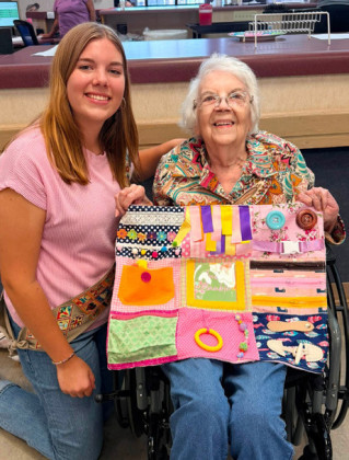 HELPING OTHERS Jessica Baldridge, a 2026 graduate of Jayton High School, has been making sensory mats with her girl scout team for the Kent County Nursing Home residents, for her Girl Scout Gold Award service project. She is currently finishing up final touches of making a website for more information to widen reach for awareness and education. | COURTESY PHOTOS