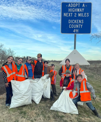 ADOPTAHIGHWAY Dickens County 4-H members participated in their bi-annual highway cleanup on Sunday. In addition to picking up the trash they also put out the wildflower “seed bombs” they made last spring. | COURTESY PHOTO