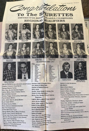 PRAISE PAGE TheTexas Spur collected congratulations from the community for a full-page recognition of the 1996 Spurettes and their managers and coaches. (Today, that’s what we have a newspaper Facebook page for!). | COURTESY PHOTO