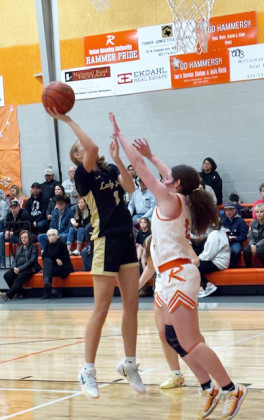 Hallie Humphries scores two in the Lady Jays’ game at Rotan Jan. 13.