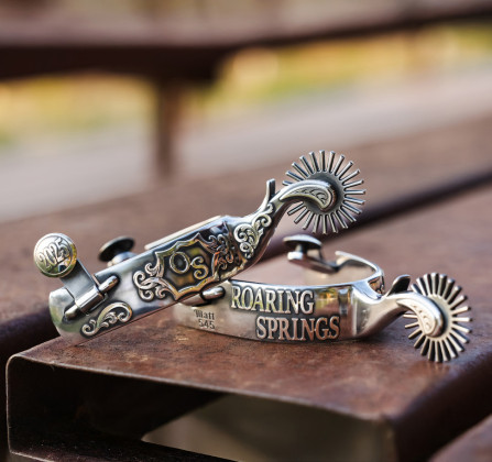 KEEPSAKESPURS This image includes the completed set of spurs builtbyMattHumphreys.TheMDOSQueencontestantsareselling raffle tickets to these spurs. | KRISTA FRANCIS PHOTO