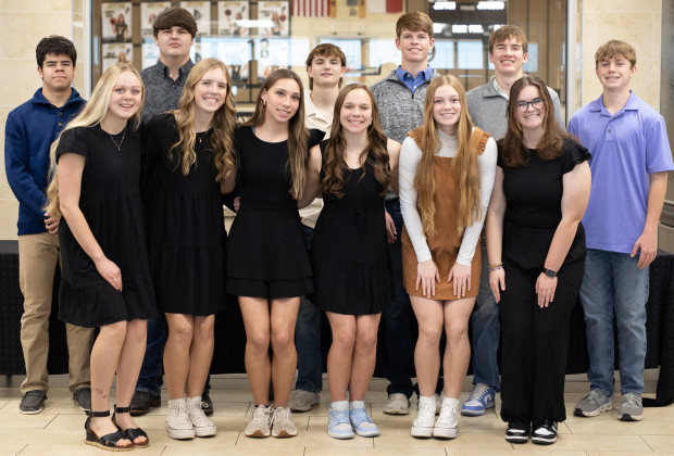 Last week Jayton-Girard ISD held its annual National Honor Society Induction ceremony, recognizing these outstanding students: back row, from left, Kodah Tagle, Hunter Abernathy, Caleb Herzog, Kirby Miller, Ben Baldridge, Casey Spray; front row, from left, Ella Long, Hallie Humphries, Kylea George, Kyndrey Branum, Brantley Ham, Cameron Arnold. | COURTESY PHOTO