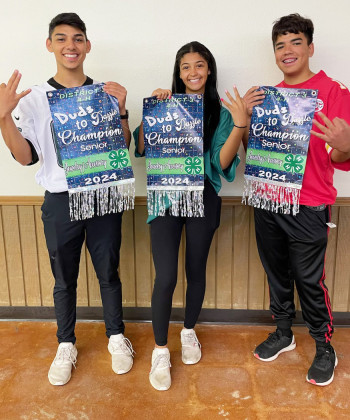 DICKENS 4-H HONORS Dickens County 4-H attended the District 3 Duds to Dazzle and Fashion Show on April 6 in Archer County. The Senior Duds to Dazzle Team of Diezel Ramirez, Toryan Childers and Jet Ramirez placed 1st and have earned a trip to College Station for the State 4-H Round Up. This is their third time to earn this honor. Jeri Holcomb competed in the semi-formal/formal construction category of the Fashion Show and placed 3rd in her category. | COURTESY PHOTO