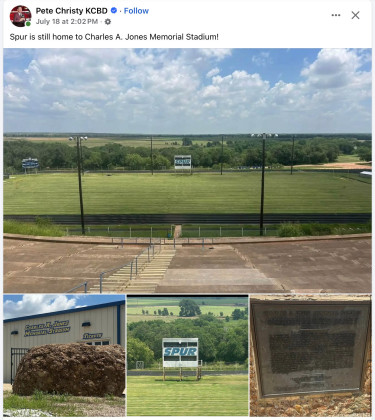 SPUR IS STILL HOME to the Charles A. Jones Memorial Stadium, wrote KCBD-TV sports director Pete Christy on his Facebook page last week after news of the renaming of Texas Tech’s football stadium. Charles A. Jones (1861–1934), “The Father of Spur,” was manager of the Spur Ranch for S. M. Swenson and Sons of New York, president of the Spur National Bank, which he organized in 1910, and a founder of the City of Spur in 1909; his son, Clifford B. Jones, a later manager of the Spur Ranch, became third president