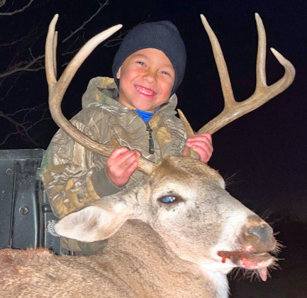 YOUNGEST WINNER Five-year-old Gunner Flores was the winner of the Youngest Youth category of the Star Feed Big Buck Contest. Gunner shot an 8-point whitetail, in Garza county, with a rifle. Gunner,s deer scored a total of 123 inches, winning him a monogrammed jacket. | COURTESY PHOTO