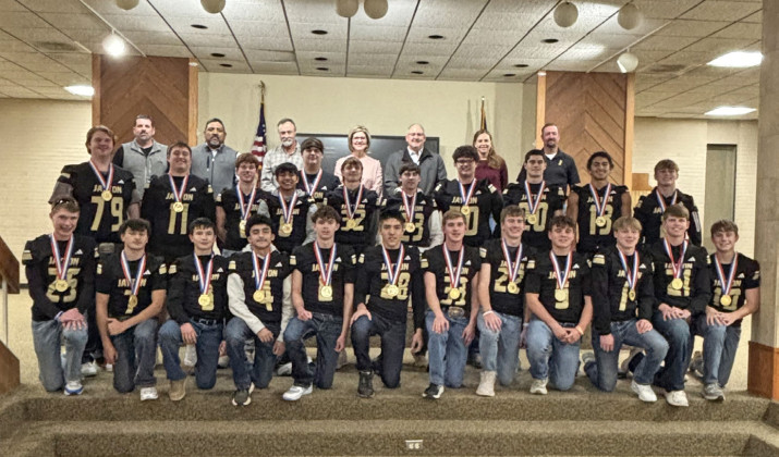 RECOGNITION At the January meeting of the Jayton-Girard Independent School District board of trustees, the Jayton Jaybirds were formally recognized for the State football championship they won in December, the second in two years. | COURTESY PHOTO
