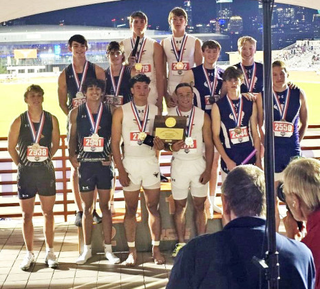 JAYTON’S BOYS 4x100m RELAY TEAM of Bode Ham, Griff Reel, LorenzoVargas and Colt Gentry (at far right in photo) finished 3rd, with a time of 43.62. | COURTESY PHOTO
