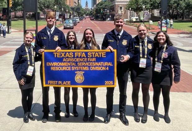 Jayton High School’s FFA students received honors in FortWorth last week at the State FFA Convention. Remi Long, Colt Gentry, Bode Ham, and Sean Stanaland all earned their Texas FFA Lone Star Degree pins. Mr. Shane Miller and Mrs. Keri Miller of Jayton both received their Honorary Lone Star Degrees at the conference as well. | COURTESY PHOTOS