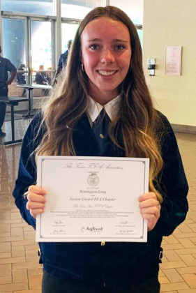 JAYTON FFA AT STATE Jayton High School’s FFA students received honors in Fort Worth last week at the State FFA Convention. Remi Long, Colt Gentry, Bode Ham, and Sean Stanaland all earned their Texas FFA Lone Star Degree pins. Mr. Shane Miller and Mrs. Keri Miller of Jayton both received their Honorary Lone Star Degrees at the conference as well. | COURTESY PHOTOS