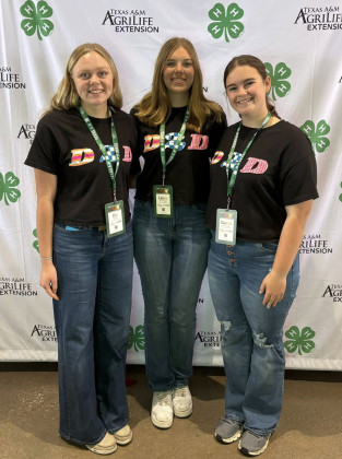 DUDSTODAZZLE Ella Long, Lainey Baldridge and Camryn Arnold competed in Duds to Dazzle. | COURTESY PHOTO