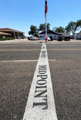 MIDPOINT At Adrian, Texas—23 miles from the New Mexico state line—Route 66 throughtravelers from either direction are midway through their journey. MORE PHOTOS, PAGE 10 | THE TEXAS SPUR