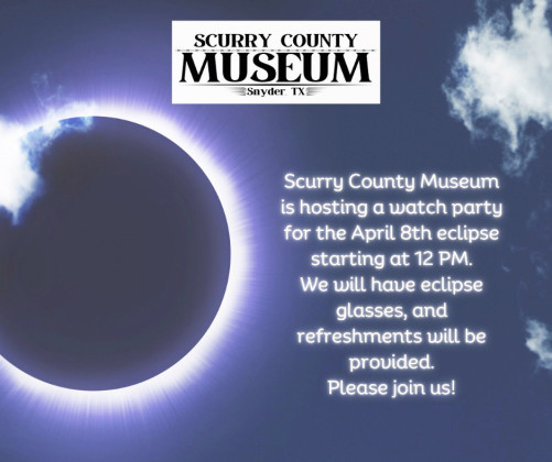 Watch Party Monday, April 8, starting at noon. Eclipse glasses will be provided and refreshments will be served.