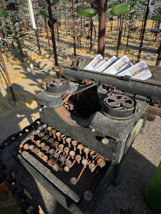 BOTTLEDUP In Oro Grande, California, Elmer’s BottleTree Ranch invites curiosity-seekers to wander its two acres of glass and metal whimsies at will. Our favorite: an array of rusting typewriters, inviting creativity by camera.