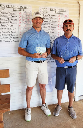 FIRST FLIGHT WINNERS 1st place went to the team of Oscar Frausto and Ralph Frausto – 143 2nd place went to the team of Daniel Perez and Richard Lewis – 144 Split 3rd place went to the team ofTrey Meador and Josiah Coplen and the team of Freddy Miranda and Robert Miranda, each with a score of 145.