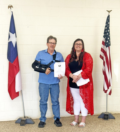 SWORN IN to office May 20 for two-year terms on the Spur city council were newcomer Tom Martin, returning council member and Mayor Pro Tem Rhea Melton, and returning council member Don Wright. | THE TEXAS SPUR