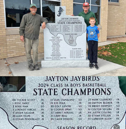 STATEBASKETBALLCHAMPIONS Sterling Monument Company of Eastland,Texas, installed Jayton’s 2024 State basketball championship monument on December 23. Next up will be Jayton’s 2024 State football championship monument. | COURTESY PHOTO