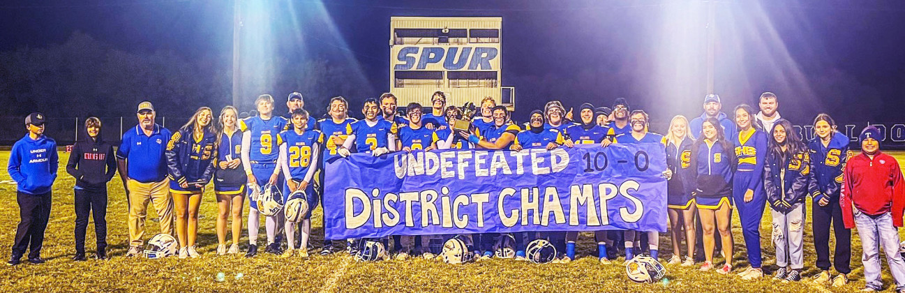 The Spur Bulldogs swatted away the Lorenzo Hornets Friday night at home, 52-7 to notch their first-ever 10-0 season since playing six-man football. For more on this history-making matchup, see page 4. | COURTESY PHOTO