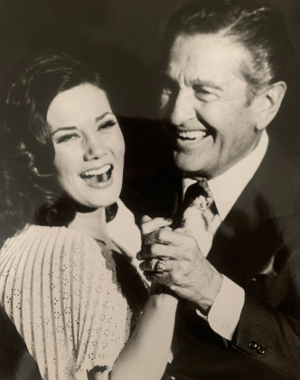 FORMER WEST TEXAS RESIDENT RALNA ENGLISH (right), a singer whose talents took her from a childhood in Spur to Lubbock High School and on to theWest Coast and the LawrenceWelk Show, was featured in a retrospective and photo essay in The Texas Spur. Above, English dances with Lawrence Welk. | COURTESY PHOTO