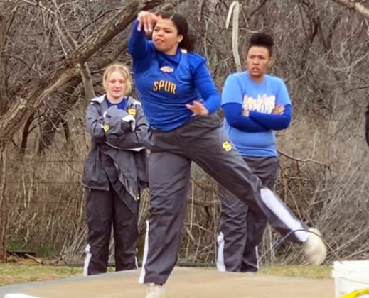 NEWRECORD Tatum Walker, a senior at Spur High School, set the school record in 2022 for longest shot put throw, with a distance of 33 feet 7 ½ inches, when she outhrew the record that had held for 40 years. Last Friday, March 22, Tatum beat her own record with a throw of 35 feet 6 ½ inches. | COURTESY PHOTOS