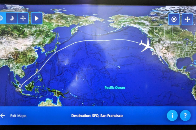 ACROSSTHEPACIFIC by air, the route from Singapore to San Francisco crossed the International Date Line to arrive in the U.S. at virtually the same hour as the departure from Asia. | DAVID PAFFORD PHOTO