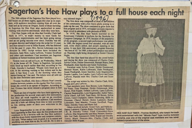 SPOTLIGHT ON SAGERTON HEE HAW