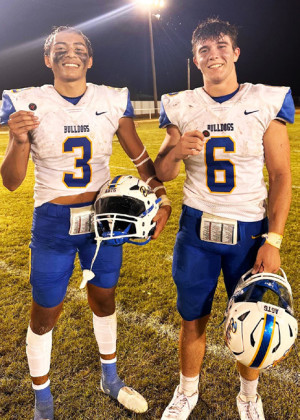 SPUR STANDOUTS #3 Joshua Ortiz and #6 Ace Walker both received the Texas 1A Fan sticker by exemplifying hard work, persistence, and great sportsmanship. | SPUR YEARBOOK PHOTO