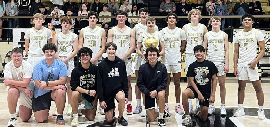 DISTRICT CHAMPIONS The Jayton Jaybirds boys varsity basketball team clinched the 5-1A District championship last week. They are 9-0 in district play and were to finish district play Tuesday night versus Patton Springs. On the season, they are 29-3 and have an 18-game winning streak.This week they are ranked #2 in the state in the Texas Association of Basketball Coaches poll. Bi-district play will begin Feb. 19-20. | COURTESY PHOTO
