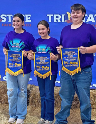 KENT 4-H HONORS The Kent County 4-H intermediate team (from left, Camryn Arnold, Maquinna Branham and Kaden Carter) competed at the Tri-State Fair Food Challenge earlier this week in Amarillo, and they won the Healthy Dessert category. | COURTESY PHOT