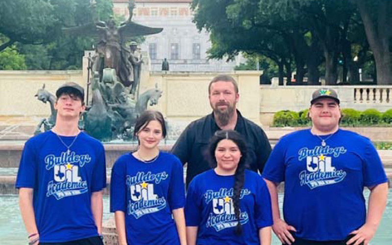 SPUR AT STATE Four Spur students competed at the State UIL Academic Meet in Austin on Monday. Representing Spur in spelling were Brandon Garza-West and Pursphony Garza. Representing Spur in persuasive speaking was Saegan Molina. Representing Spur in informative speaking was Steven Hulme.The UIL Academics adviser is Myles Hammack. | COURTESY PHOTO
