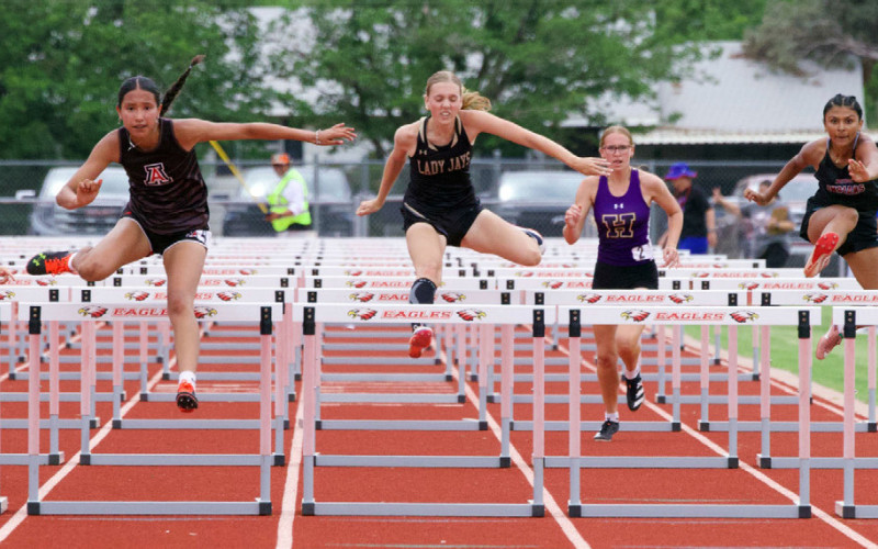 GIRLS 100 M HURDLES_ Jayton’s Hallie Humpries finished 4th in the 100m hurdles and 2nd in the 300m hurdles and advances to regionals. | SHERI BATY PHOTOS